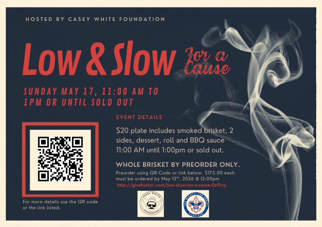 Join us for the Low & Slow for a Cause - Brisket Sale - May 17th, 11am till 1pm or until Sold Out. 